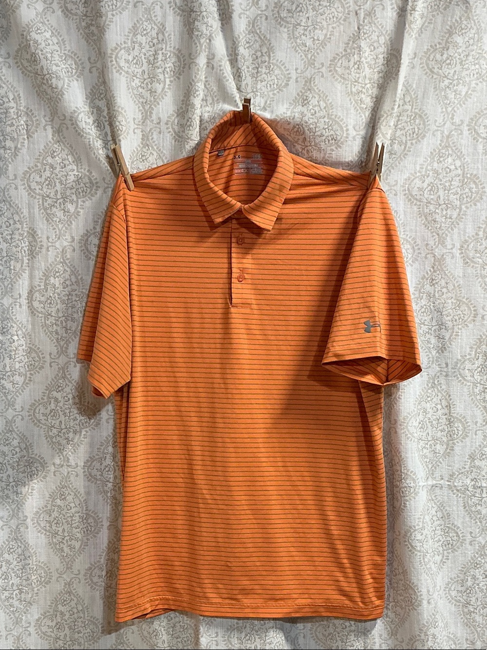 Under Armour Men’s Orange Thin-Striped Polo